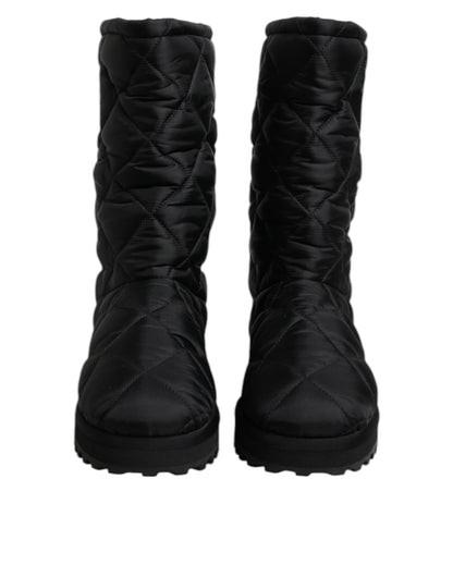 Dolce & Gabbana Black Polyester Padded Mid Calf Boots Winter Shoes