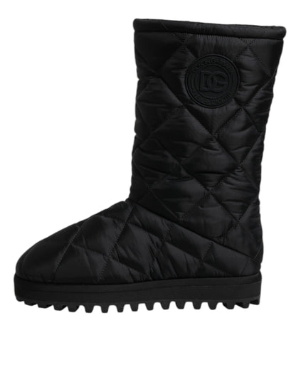 Dolce & Gabbana Black Polyester Padded Mid Calf Boots Winter Shoes