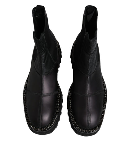 Dolce & Gabbana Black Chelsea Boots Leather Slip On Shoes