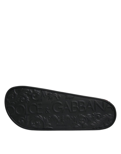 Dolce & Gabbana Black Leather Slides Sandals Beachwear Shoes