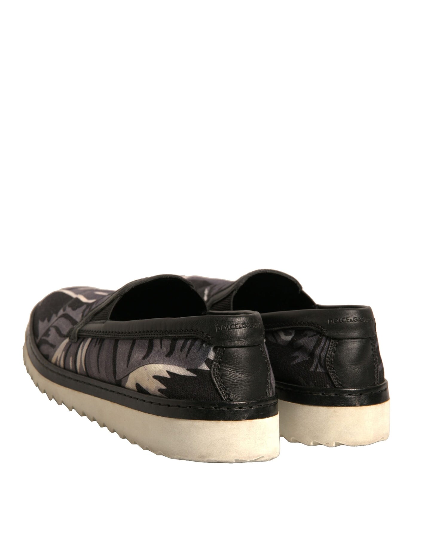 Dolce & Gabbana Black Canvas Tropical Print Slip On Shoes