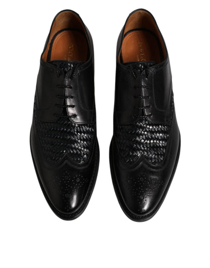 Dolce & Gabbana Black Leather Derby Wingtip Lace Up Formal Dress Shoes