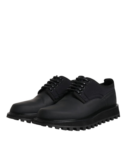 Dolce & Gabbana Black Leather Lace Up Trekking Dress Shoes