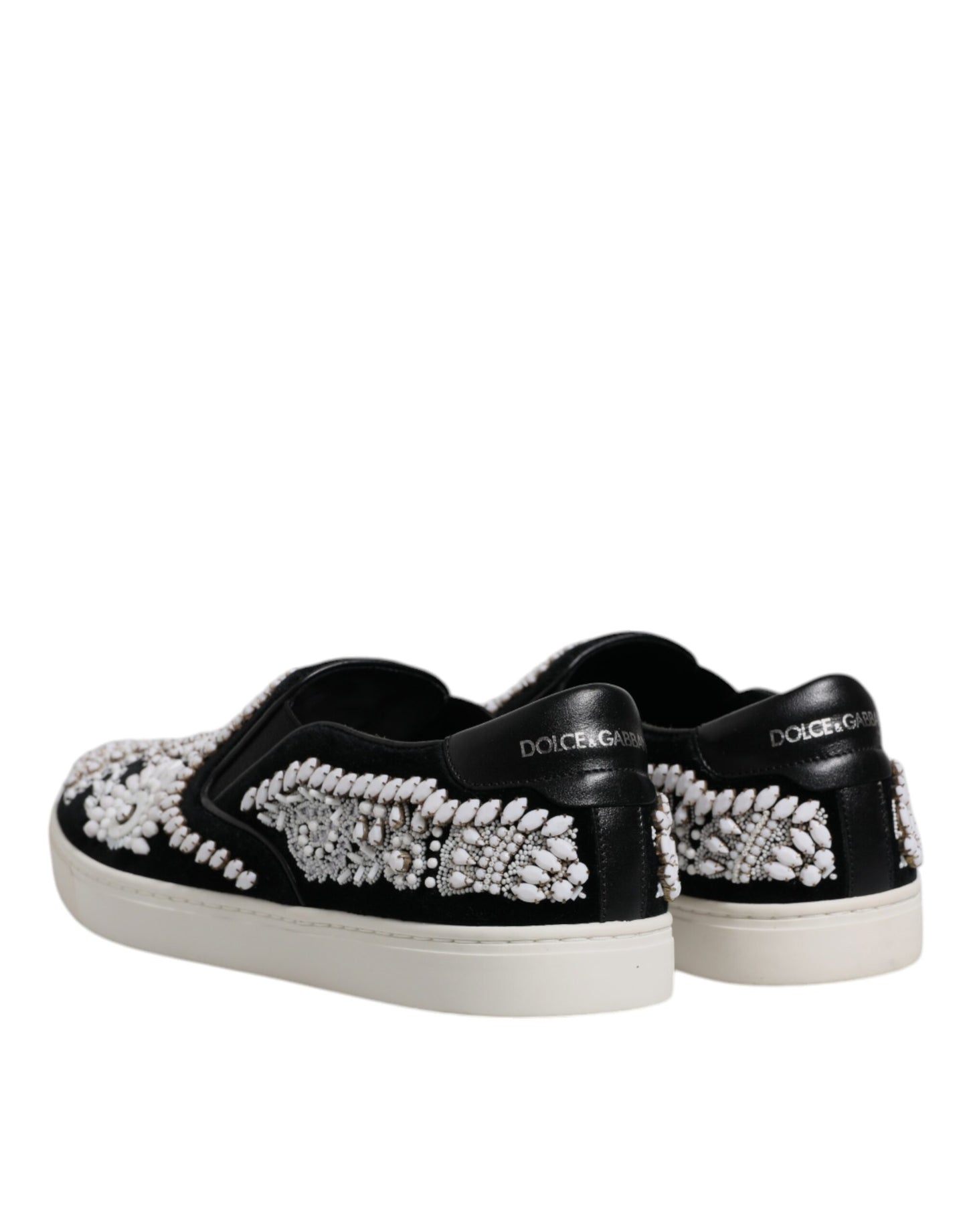 Dolce & Gabbana Black Embellished London Men Slip On Shoes