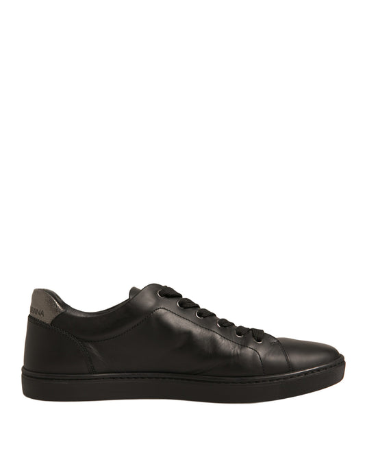 Dolce & Gabbana Black Leather Heart Embellished Sneakers Shoes