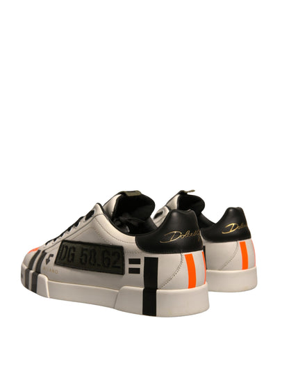 Dolce & Gabbana White Calfskin Patch Portofino Sneakers Shoes