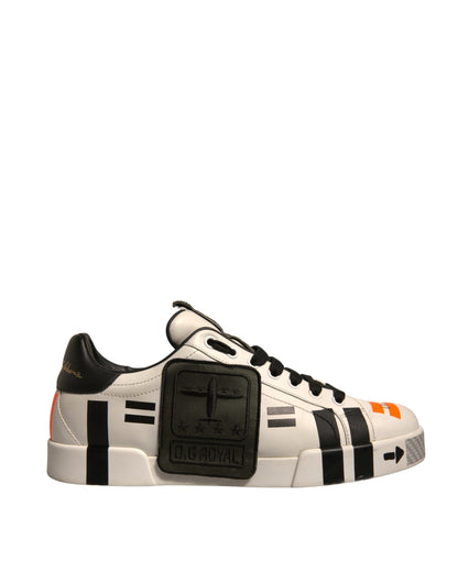 Dolce & Gabbana White Calfskin Patch Portofino Sneakers Shoes