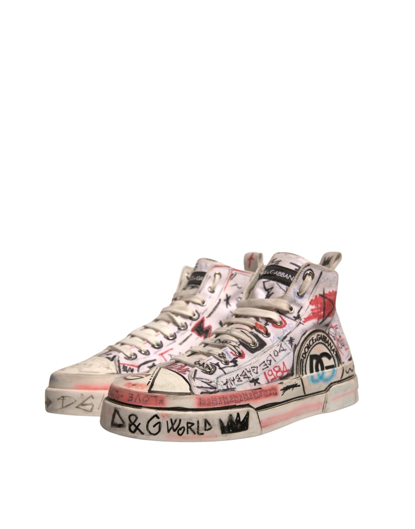 Dolce & Gabbana White Cotton Graffiti High Top Sneakers Shoes