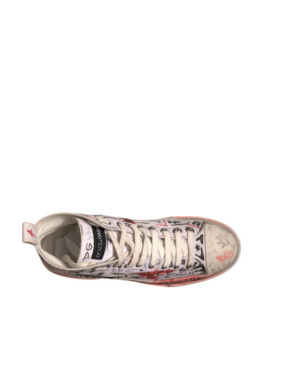 Dolce & Gabbana White Cotton Graffiti High Top Sneakers Shoes