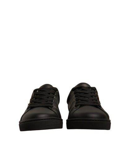 Dolce & Gabbana Black Leather Heart Embellished Sneakers Shoes