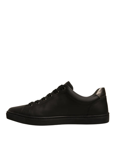 Dolce & Gabbana Black Leather Heart Embellished Sneakers Shoes