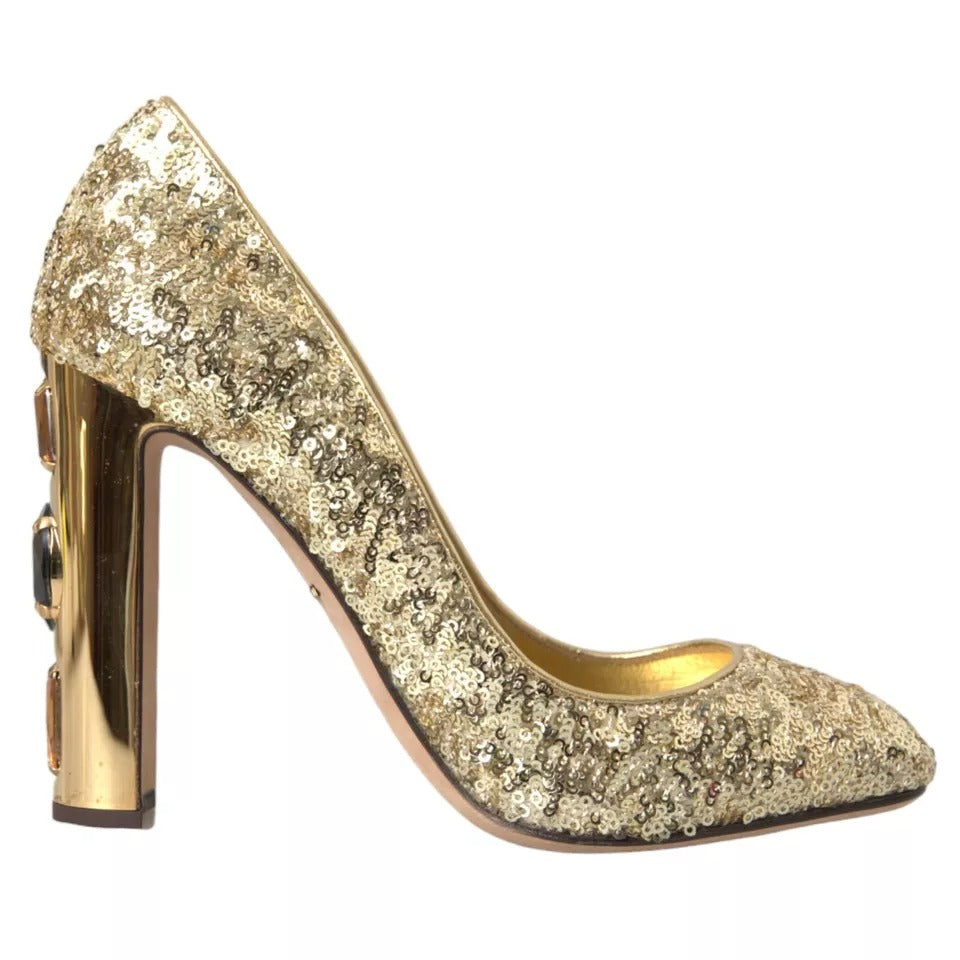 Dolce & Gabbana Gold Sequined Leather High Heels Pumps Shoes