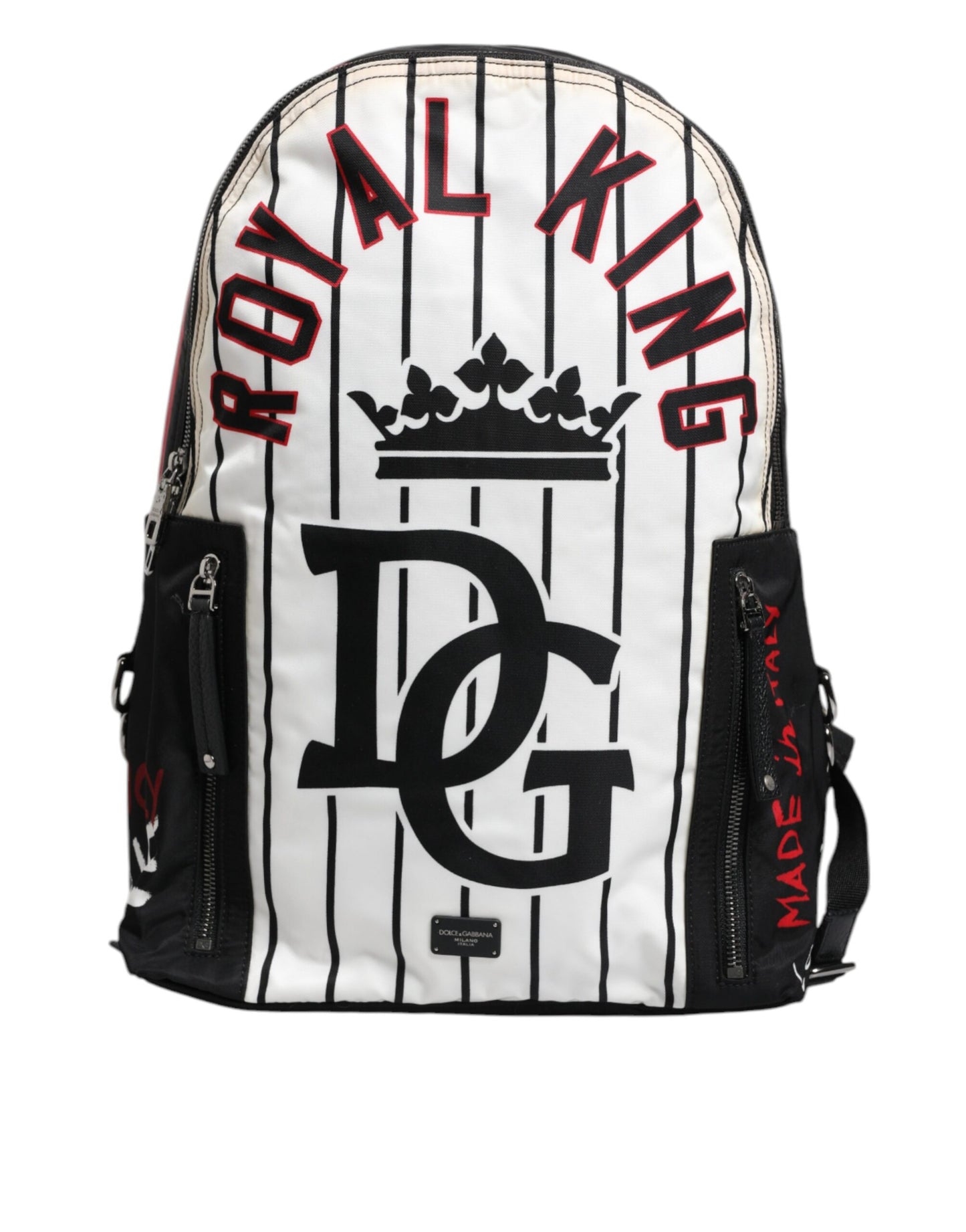 Dolce & Gabbana Black White Vulcano Royal King Print Men Backpack Bag