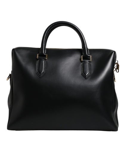 Dolce & Gabbana Black Calfskin Leather Heat Pressed Logo Briefcase Bag