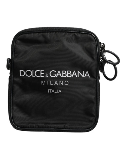 Dolce & Gabbana Black Logo Print Scuba Crossbody Shoulder Bag