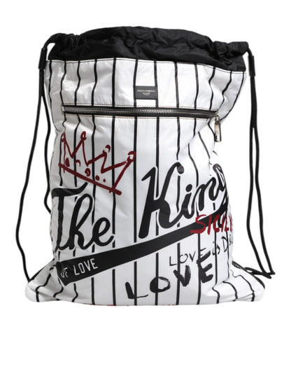 Dolce & Gabbana Black White Striped Polyester Drawstring Bag