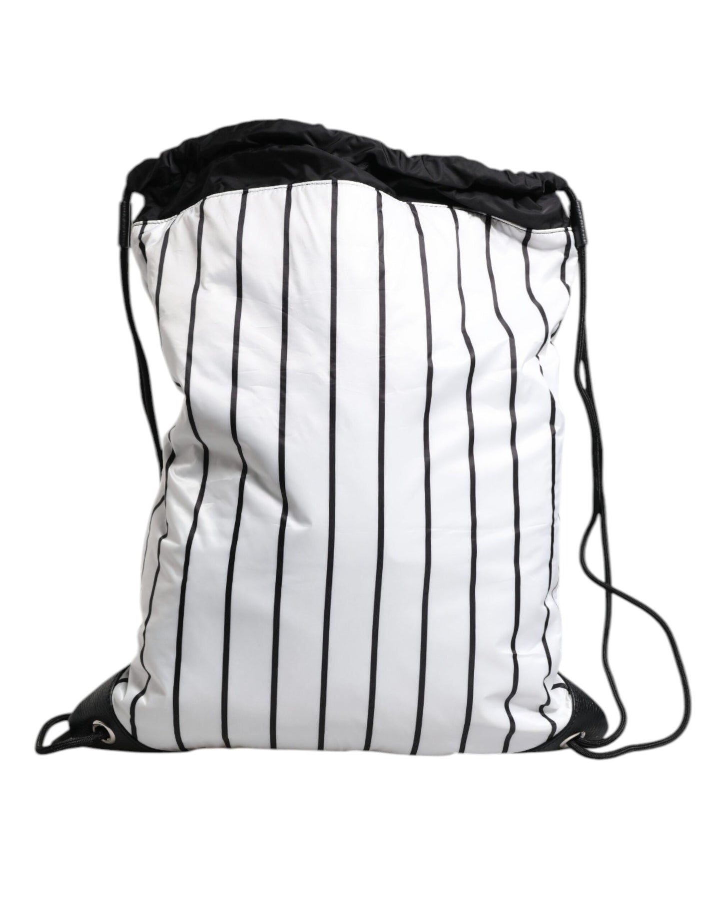 Dolce & Gabbana Black White Striped Polyester Drawstring Bag