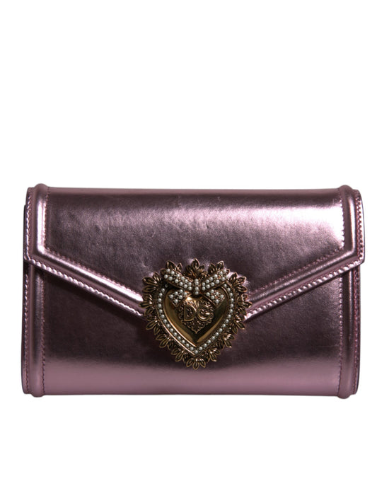 Dolce & Gabbana Pink Laminate Satin Devotion Women Clutch Shoulder Bag