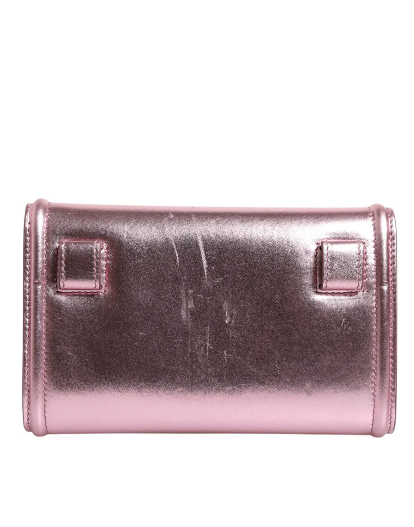 Dolce & Gabbana Pink Laminate Satin Devotion Women Clutch Shoulder Bag