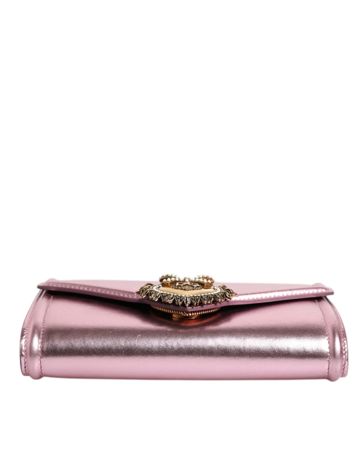 Dolce & Gabbana Pink Laminate Satin Devotion Women Clutch Shoulder Bag