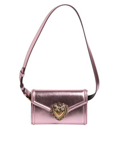 Dolce & Gabbana Pink Laminate Satin Devotion Women Clutch Shoulder Bag