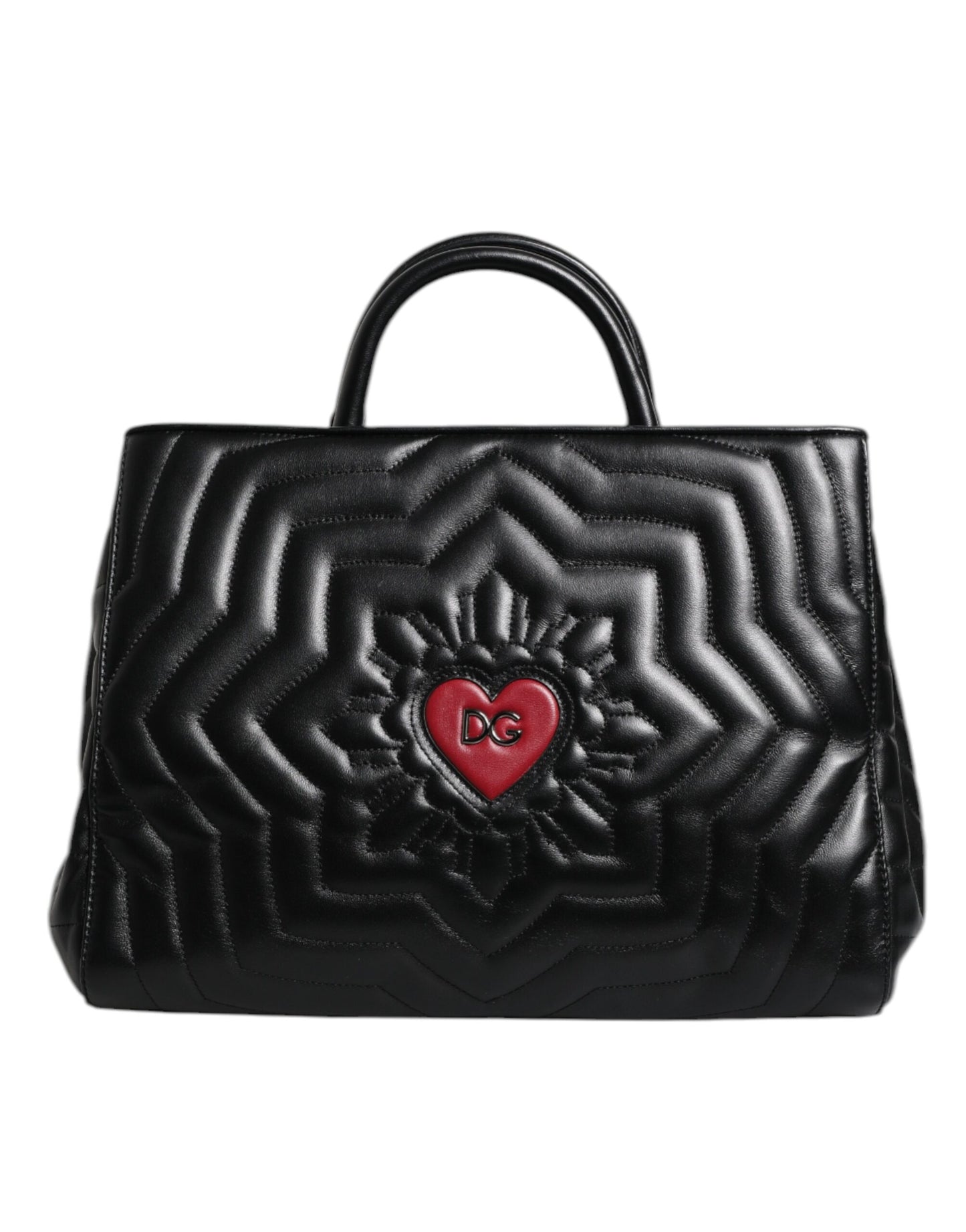 Dolce & Gabbana Black Logo Heart Quilted Crossbody Glam Tote Bag