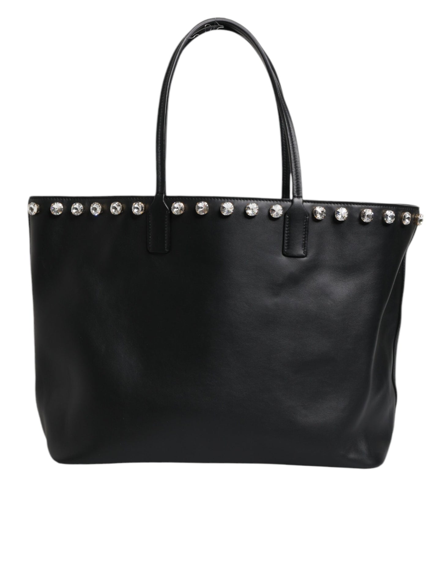 Dolce & Gabbana Black Crystal Leather Shopping Women Tote Bag