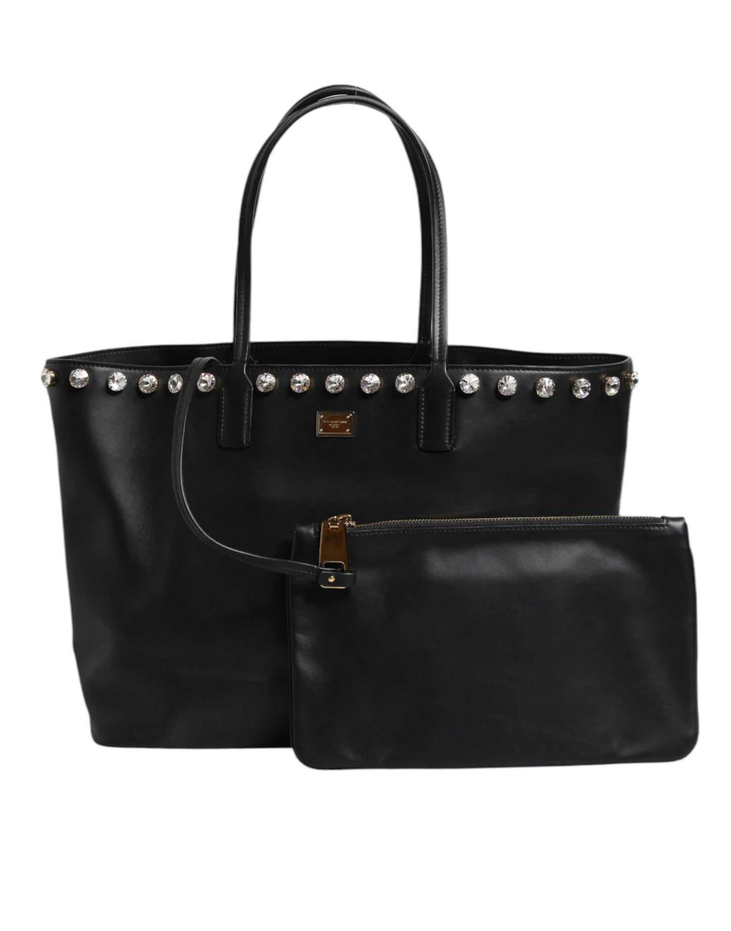 Dolce & Gabbana Black Crystal Leather Shopping Women Tote Bag