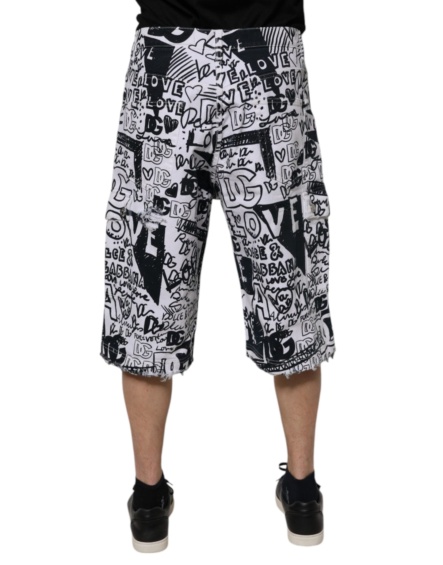 Dolce & Gabbana White Graffiti Cotton Men Bermuda Denim Shorts