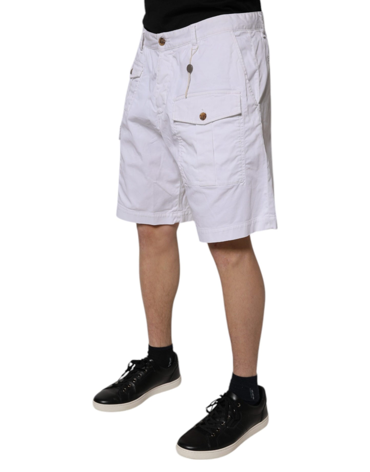 Dsquared² White Cargo Denim Mid Waist Casual Bermuda Shorts