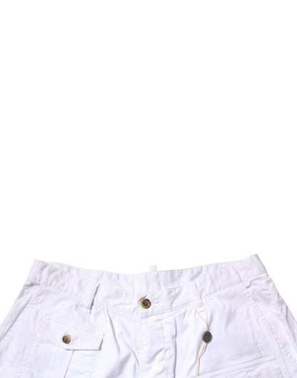 Dsquared² White Cargo Denim Mid Waist Casual Bermuda Shorts