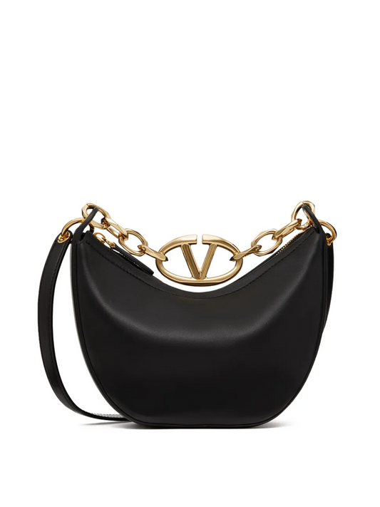 Valentino Garavani Black Leather Mini Hobo Vlogo Shoulder Bag