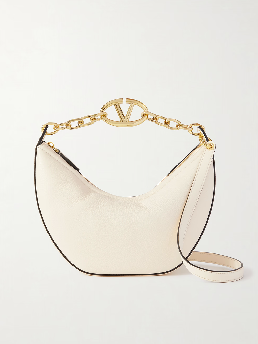 Valentino Garavani Ivory Leather Small Hobo Vlogo Shoulder Bag