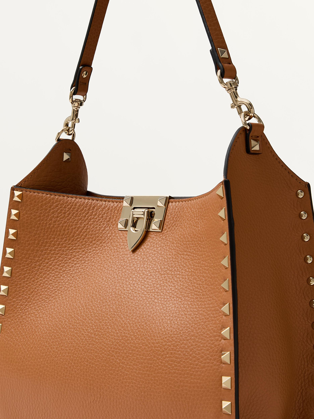 Valentino Garavani Brown Grainy Calf Hobo Rockstudt Bag