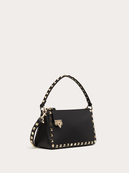 Valentino Garavani Black Garnet Calfskin Small Rockstud Shoulder Bag