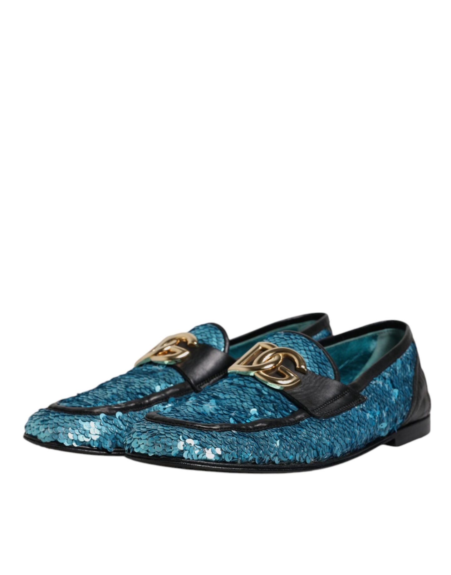 Dolce & Gabbana Blue Sequined Loafers Formal Dress Shoes