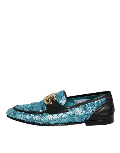 Dolce & Gabbana Blue Sequined Loafers Formal Dress Shoes