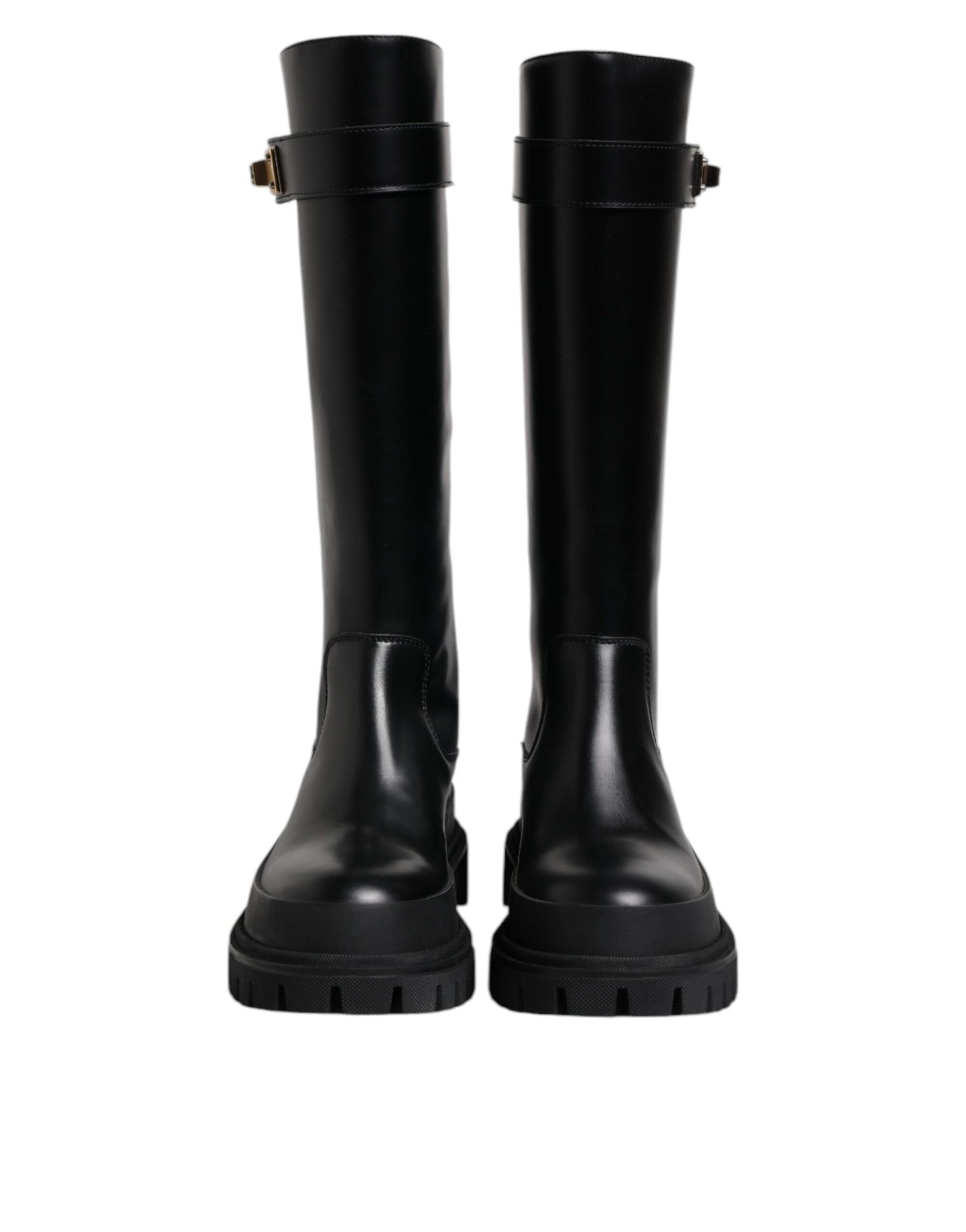 Dolce & Gabbana Black DG Logo Calf Leather High Boots Shoes