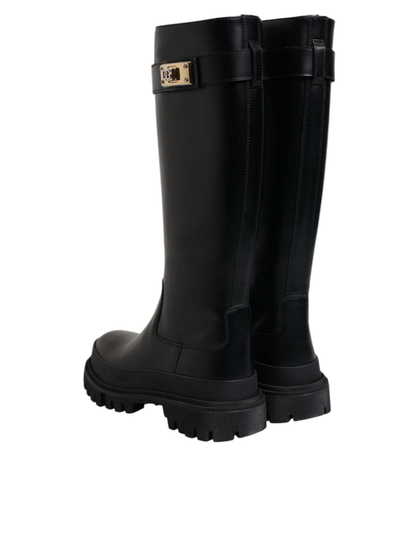 Dolce & Gabbana Black DG Logo Calf Leather High Boots Shoes