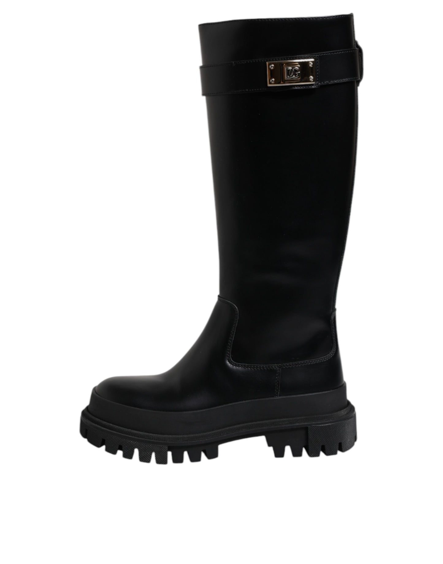 Dolce & Gabbana Black DG Logo Calf Leather High Boots Shoes