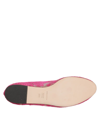 Dolce & Gabbana Fuchsia Crystal Loafer Lace Ballet Flats Shoes