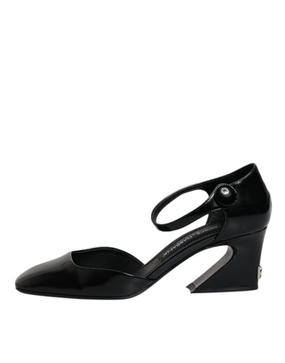 Dolce & Gabbana Black Leather Jackie Ankle Strap Sandals Shoes