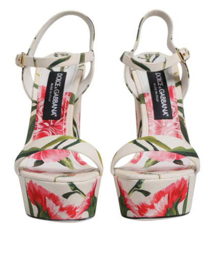 Dolce & Gabbana White Floral Ankle Strap Platform Sandals Shoes