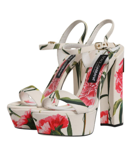 Dolce & Gabbana White Floral Ankle Strap Platform Sandals Shoes