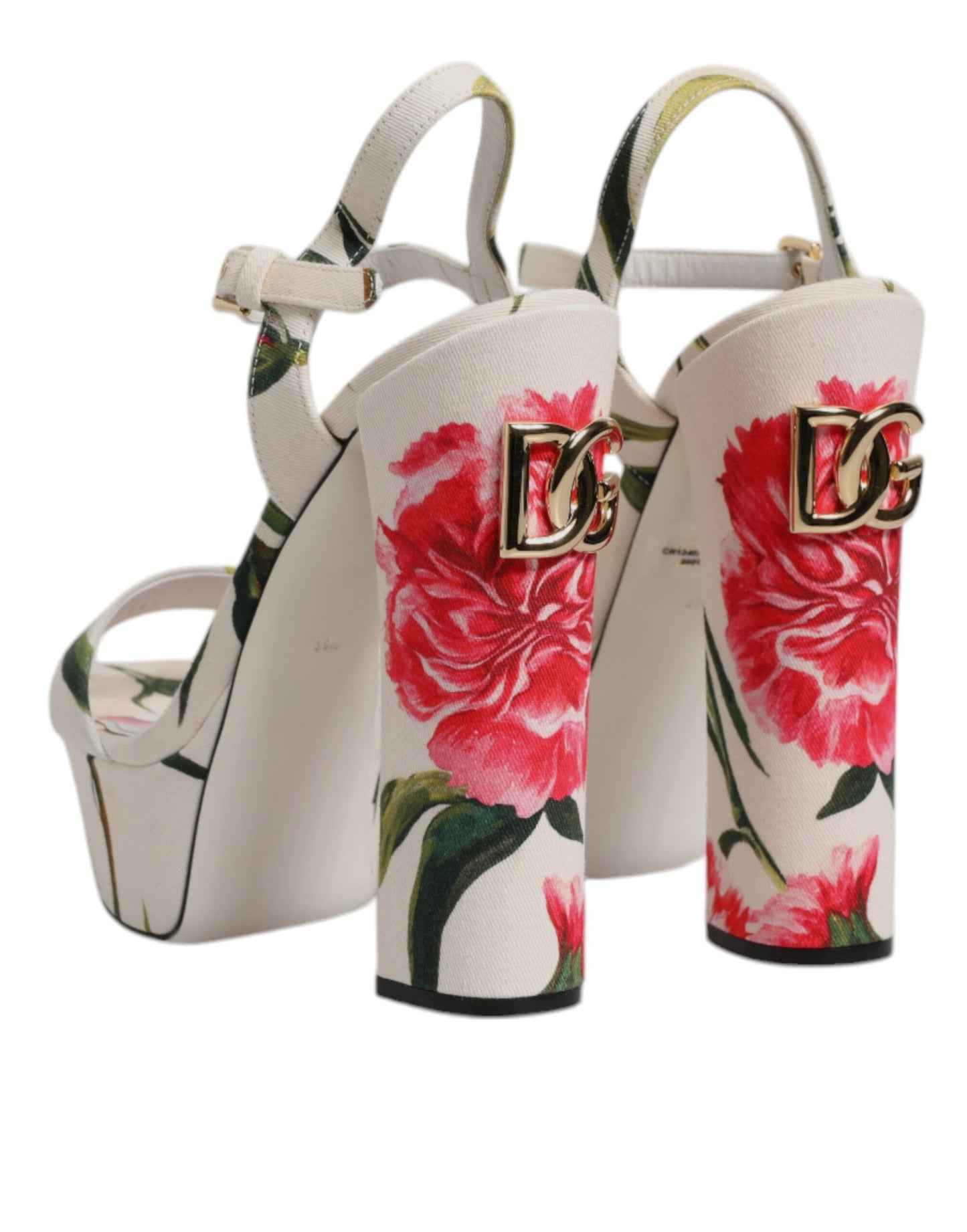 Dolce & Gabbana White Floral Ankle Strap Platform Sandals Shoes