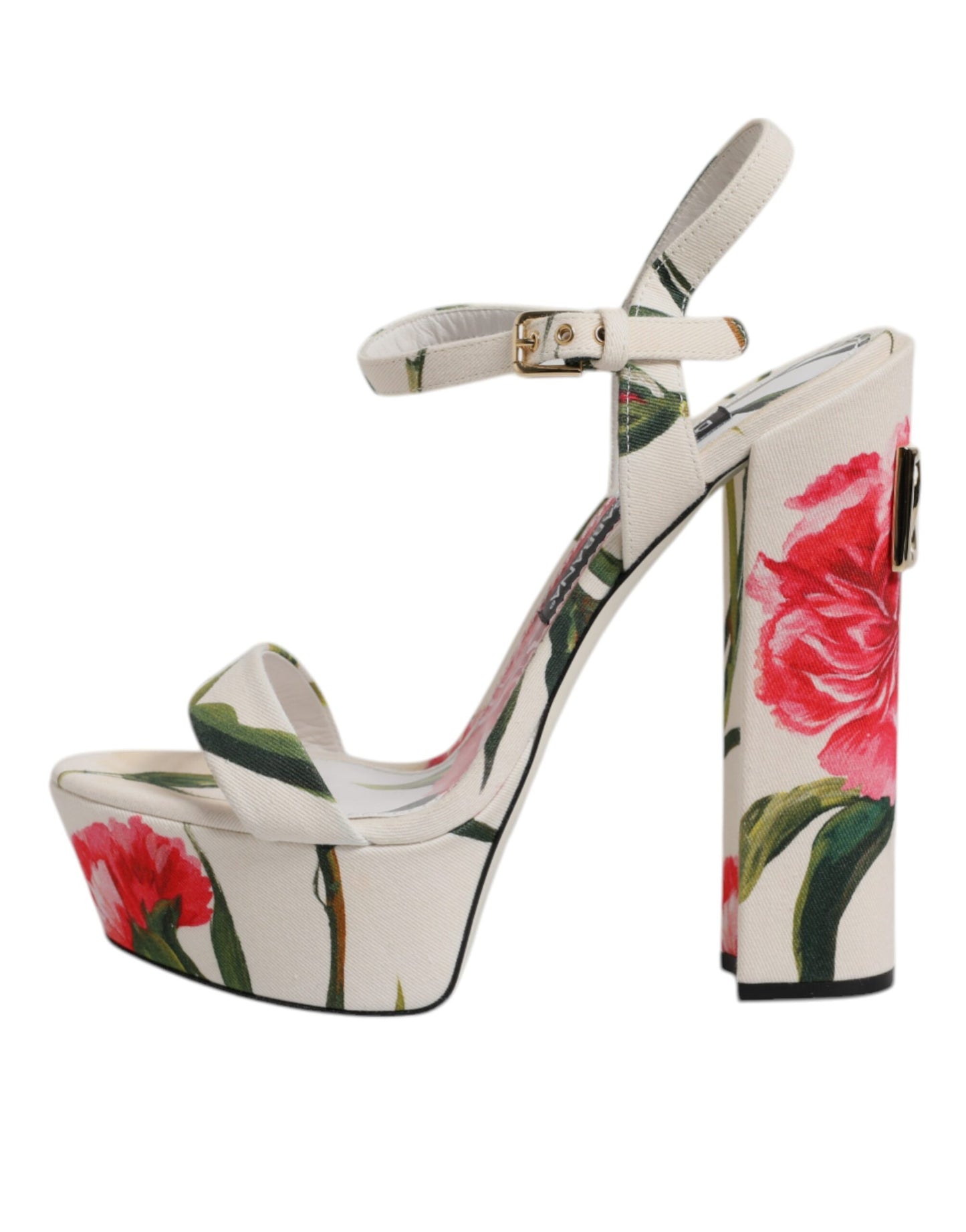 Dolce & Gabbana White Floral Ankle Strap Platform Sandals Shoes