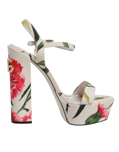 Dolce & Gabbana White Floral Ankle Strap Platform Sandals Shoes