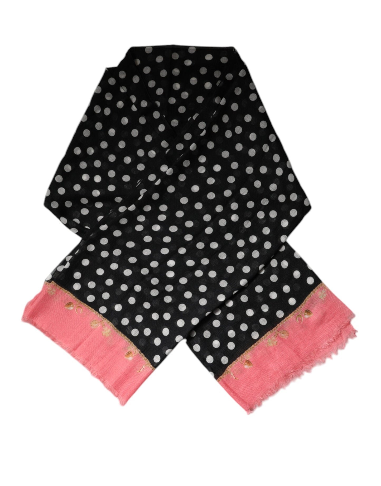 Dolce & Gabbana Black White Polka Dots Fringes Wrap Scarf