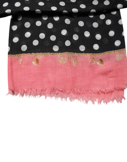 Dolce & Gabbana Black White Polka Dots Fringes Wrap Scarf