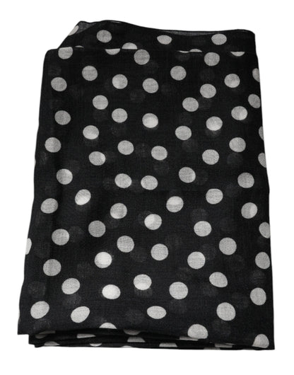 Dolce & Gabbana Black White Polka Dots Fringes Wrap Scarf